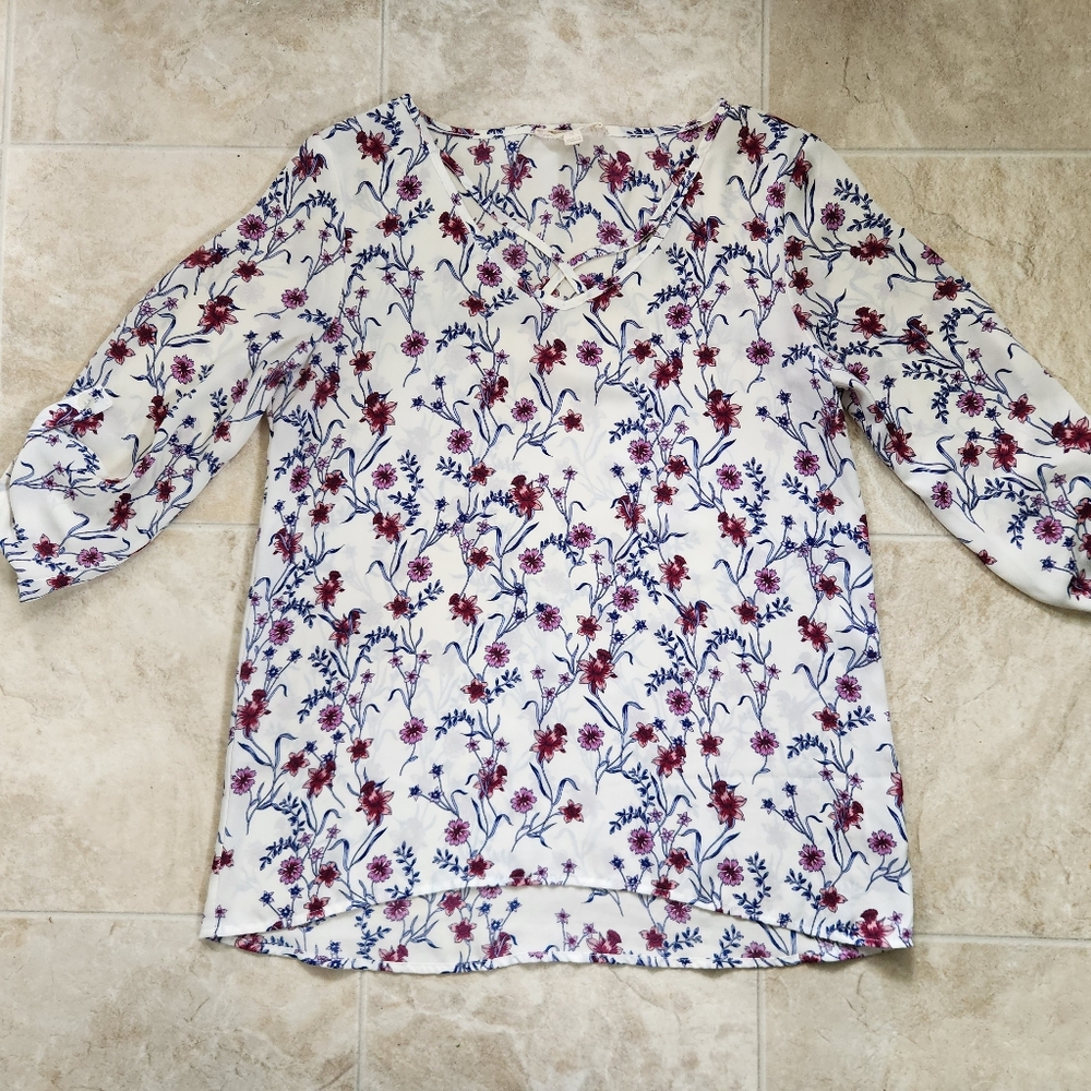 Pink Rose Floral Blouse - Size Small
